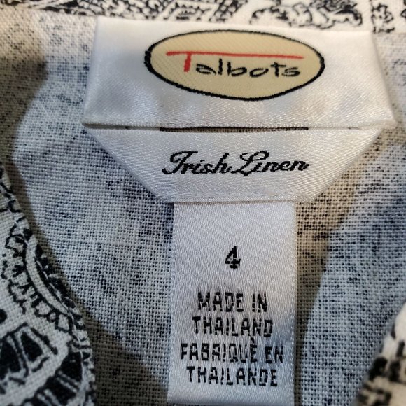 Talbots Women's 4 Black White Paisley Irish Linen Long Sleeve Button Front Top - Picture 7 of 9